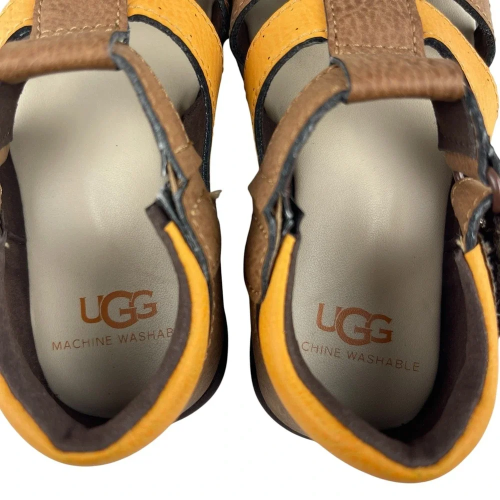 UGG Kylo Fisherman Sandals Toddler Size 6 Brown Yellow Hook Loop 1132722T